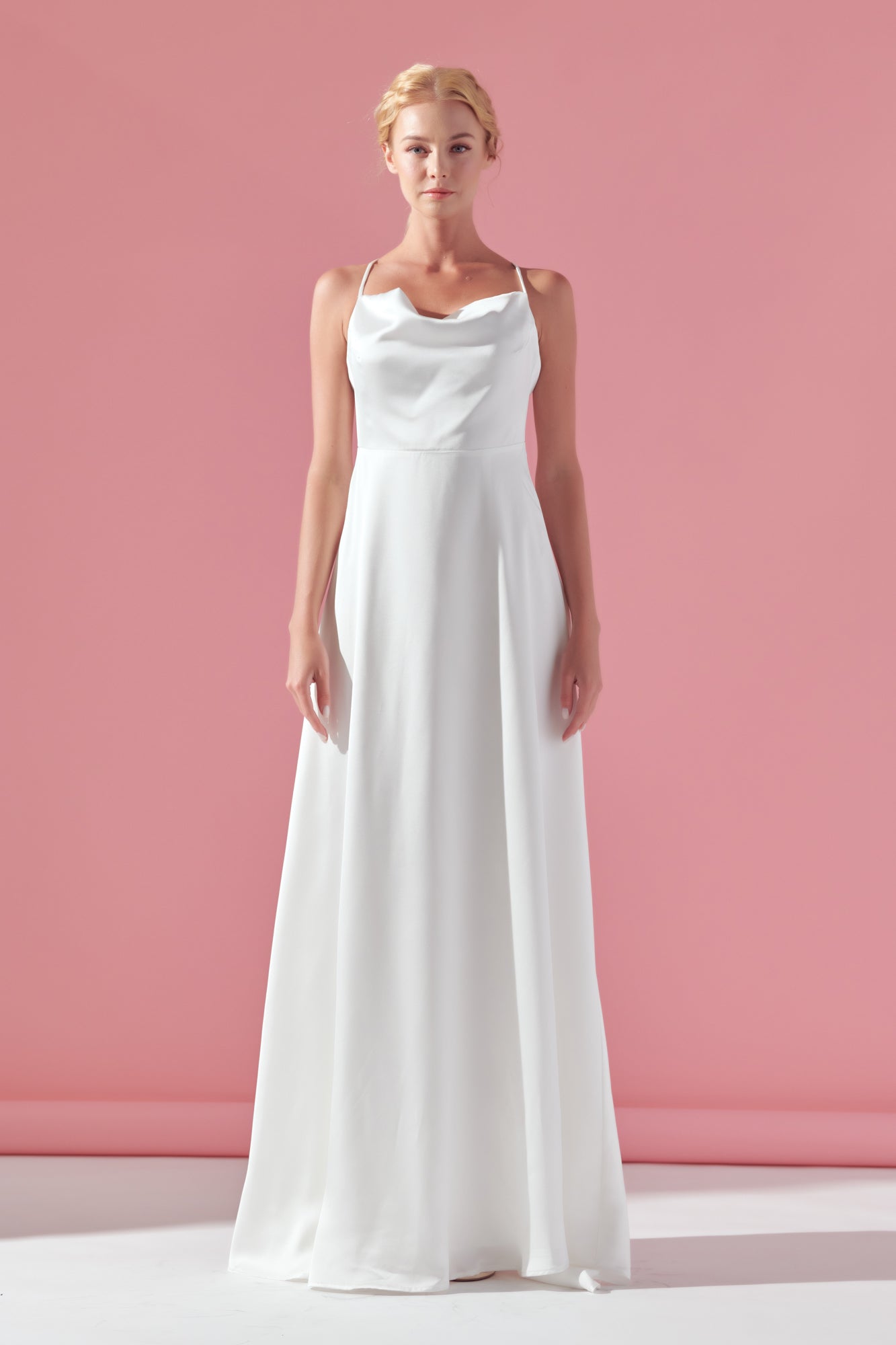 COWL NECK SATIN BRIDAL DRESS