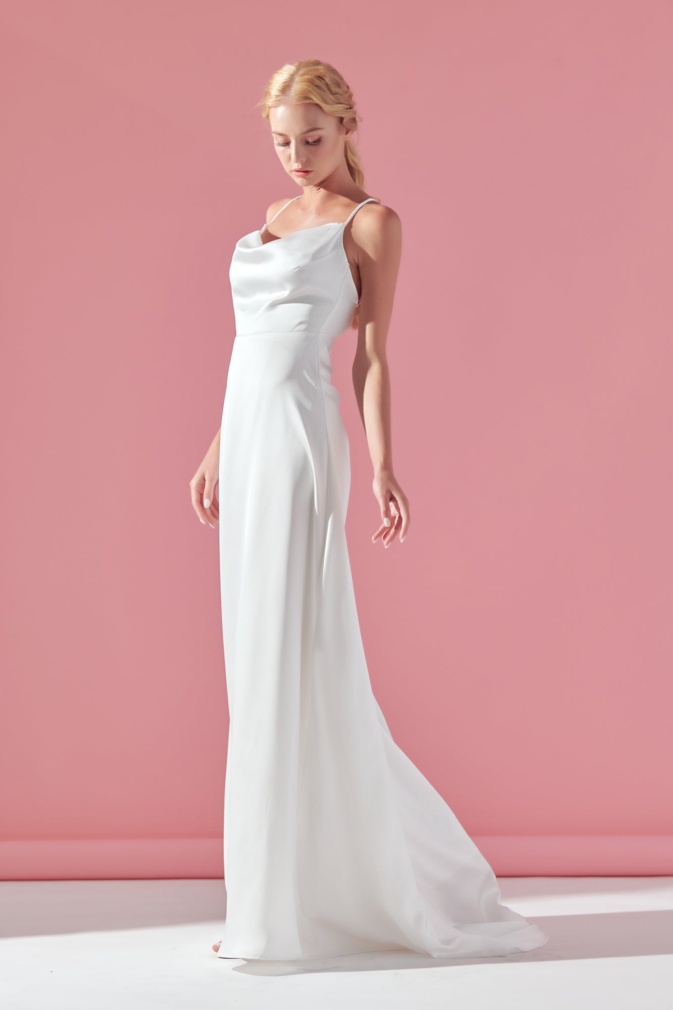 COWL NECK SATIN BRIDAL DRESS